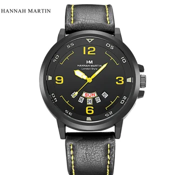 Brand de lux Hannah Martin Bărbați Ceasuri Sport Barbati Cuarț Data de Om Ceas din Piele de Militari ai Armatei Încheietura Ceas Relogio Masculino