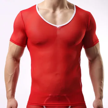 Brand De Îmbrăcăminte Pentru Bărbați Tricou De Vară Stil Sexy Ochiurilor De Plasă Hipster T-Shirt Dress Transparent 2016 Maneca Scurta Mov Negru Rosu