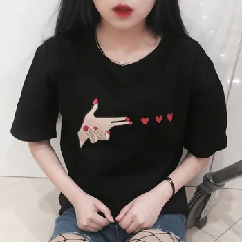 Brodate dragoste tricou 2017 vară stil femeie de bază tricouri top coreean harajuku noutate dragoste cămașă brodată picătură de transport maritim