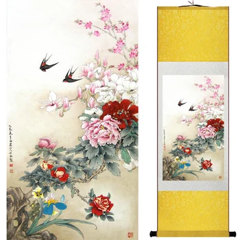 Bujor Pictura Biroul de Acasă Decor Chinez scroll păsări pictura pictura bujor si pasari picturi LTW2017112320