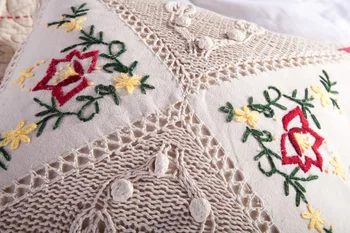 Bumbac pernă acoperă croșetat tricotaje broderii de pernă pernă caz florale fire lenjerie de pat bej brodate cu ridicata