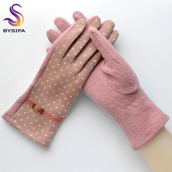 [BYSIFA] Femei Polka Dot Lână Mănuși cu un deget Mănuși de Moda Cataramă de Metal Și Pu Design Cashmere Mănuși Elegante Gros Roz Cald Mănuși