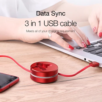 Cafele Retractabil 3in1 USB Cablu 8 Pini de Tip C, Cablu Micro USB pentru iPhone X 100cm Sincronizare de Date Cablu USB pentru Samsung, Xiaomi, Huawei