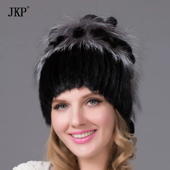 Calde de iarnă pentru femei blană de nurcă pălărie cu real blană de vulpe pom pom mingea căptușeală tricotată Chelioși copios blană de sex feminin caciula beanie cap