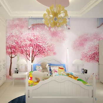Camera copiilor fata de camera de copac roz tapet dormitor, noptiera pictura murala desen animat copac tapet autocolant perete papel pintado beibehang