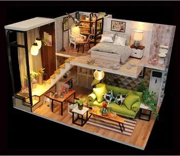 Camera drăguț diy păpuși camera de interior de lemn casă de păpuși în Miniatură Construirea de modele de Mobilier Model Bucurați-vă de Romantic Europa