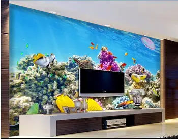 Cameră 3d tapet personalizat murală non-țesute autocolant perete lume submarin tropicale pește acvariu coral foto picturi murale 3d tapet