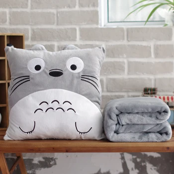 Candice guo! catroon jucărie de pluș pătrat rotund Totoro 3-în-1 perna de somn perna mână mai cald pătură creativ cadou 1 buc
