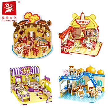 Candice guo puzzle 3D model din hârtie asambla clădire mâncare Chinezească Lanzhou întins taitei Oală Fierbinte magazin copii cadou de ziua 1set