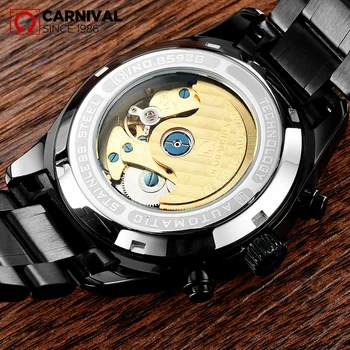 Carnaval Impermeabil Ceas Pilot de Stil pentru Bărbați din oțel Inoxidabil negru Automate de Mecanică Data Ceasuri Ceas relogio masculin 40MM