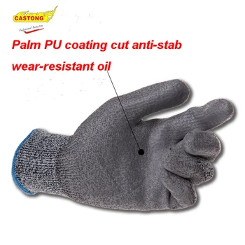 CASTONG AY13-0924 Cut-mănuși rezistente la PU de acoperire Anti-cut poliester mănuși de protecție flexibil, Confortabil mecanic mănuși