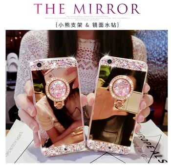 Caz de telefon Pentru Samsung galaxy S5 Silicon cazul Capac Caz nou de lux Stras inel de Suport oglinda TPU Moale Pentru Samsung S4 S3
