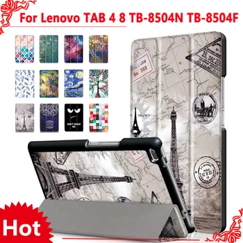 Caz pentru Lenovo TAB4 8 din Piele PU Pliere Folio case pentru Lenovo TAB 4 8 TB-8504N TB-8504F Tableta Flip Stand Caz + 3 cadouri gratuite