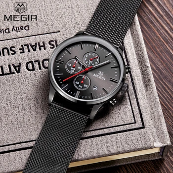 Ceasuri Barbati MEGIR Brand Cronograf Moda Simplu Bărbați Ceasuri din Oțel Inoxidabil Plasă de Trupa Cuarț Ceas Subțiri Formați Om Casual Ceas