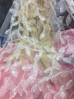 Cele mai recente Stil Margele paiete Moda Africană Dantela Tesatura 3D Tul Africa franceză Dantela Tesatura de Înaltă Calitate pentru rochie de mireasa