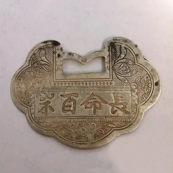Chineză tibet Argint risipi rău fengshui Copii, sănătate, longevitate amuleta pandantiv colier de metal artizanat