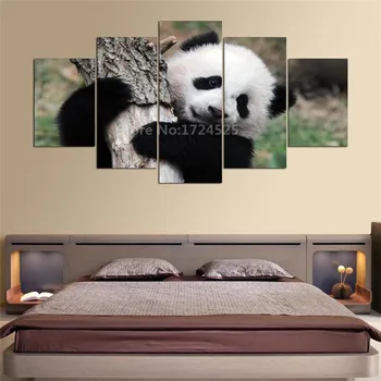 CLSTROSE Unframe Home Decor Perete Living Poze 5 Panoul de Animale Drăguț Panda Arta Pictura Modular HD Imprimate Panza Poster