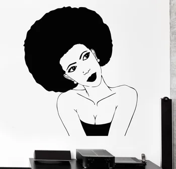 Coafura Afro Vinil Autocolante de Perete Negru African Femeie Hair-Stylist Salon de Frumusețe Autocolant de Personalitate Design Tapet SA252