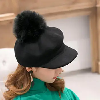COKK lână Bereta de sex Feminin Pălării de Iarnă Pentru Femei Pompom Blană Atins Capac Plat Boina Doamnelor Fete Berete Capac Anglia Stil Pălărie Nouă