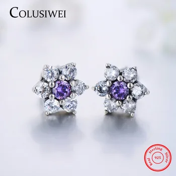 COLUSIWEI Calitate de Top Real Argint 925 Snow Stud Cercei Moda Floare Violet Cristal CZ pentru Femei Bijuterii de Nunta
