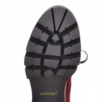 Coolcept Dimensiune 33-42 Femei Cizme Cu Toc Platforma Nit La Jumătatea Vițel Cizme Femei Blană Cald Pantofi De Iarnă Scurt Botas Femei Pantofi La Comandă