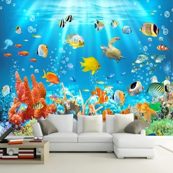 Copii 3D Tapet Mural Lume Subacvatică Pești Și Corali Foto Hârtie de Perete pentru Camera Copiilor Perete de Fundal Personalizate 3D picturi Murale