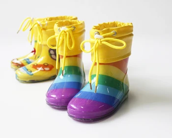 Copii Băieți Fete Cizme de Ploaie Moda Curcubeu Elevii Merg la Școală Rainboots Babe Prinț Prințesă PU Adauga Bumbac TPR Pantofi Impermeabil