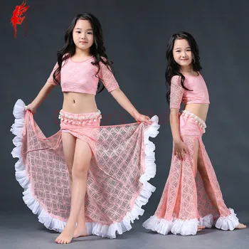 Copil Minunat dans burtă haine Fete elegante belly dance haine 2 buc(dantelă de top+fusta) fete belly dance costum 3 culori S/L