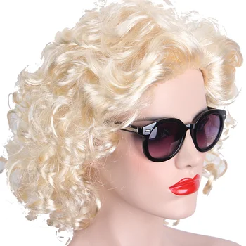 Cosplay Peruci pentru Femei Peruca Blonda Parul Anxin Cret Scurt Lumină de Aur Marilyn Monroe Sintetice Fire de par Pentru Femei