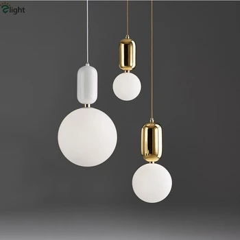 Creative Nordic Parachilna ABALLS Pandantiv cu Led-uri de Lumină Placă de Metal Lăptos Nuante de Sticlă Mată Suspensie Lampa Pentru Sala de Mese