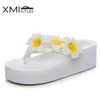Creștere de 5,5 cm de moda de înaltă calitate de moda non-alunecare groase cu fund plat panta cu plaja flori rece papuci flip-flops