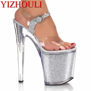 Cristal Transparent cu toc platforma, polul pantofi, 20cm tocuri inalte, sandale cu platforma petrecere, nunta, Pantofi de Dans