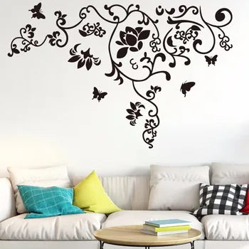 Culoare negru fluture floare de viță de vie Autocolante de perete de Vinil DIY decalcomanii de perete Pentru Home Decor camera de zi dormitor Fata de camera de Arta picturi murale