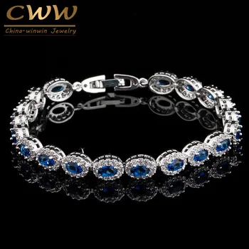 CWWZircons Rafinat Aur Alb Culoare Cubic Zircon Incrustate Și Royal Albastru Stone Femei de Înaltă Calitate Brățări Brățări CB124