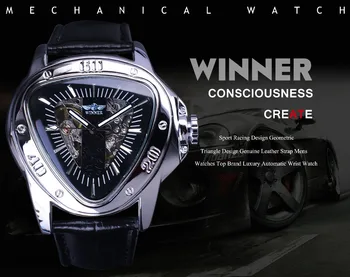 Câștigătorul Creativ Design De Curse Triunghi Design Schelet De Argint De Apelare Mens Watch Top Brand De Lux Automat Mechanical Ceas De Ceas