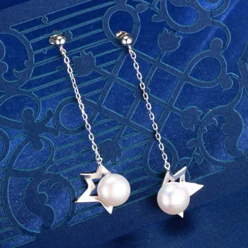 Dainashi unic star design aur și argint de culoare argint 925 cu apă dulce perla picătură cercei lungi bijuterii fine