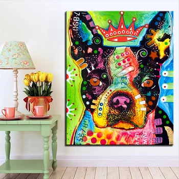 De mari dimensiuni de Imprimare Pictura in Ulei pictura pe Perete Boston Terrier Pop art Decorativ de Perete de Arta Imagine Pentru Camera de zi paintng Nici un Cadru