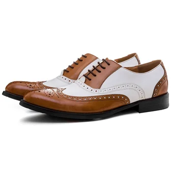 De mari dimensiuni EUR45 negru alb / maro alb mens pantofi de mireasa piele naturala pantofi rochie formale pantofi oxfords