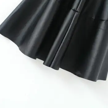 De sex feminin Stil Preppy PU Fusta Primavara Vara Toamna Nou cele mai Recente Moda pentru Femei Negru si Alb din Piele PU de Genunchi Lungime Fusta