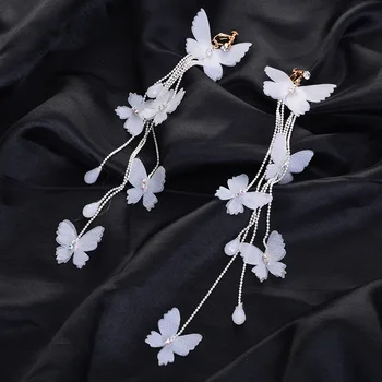 De VIATA a CRESCUT de Moda noua fluture lung cu franjuri canaf cercei accesorii de mireasa clip pe cercei pentru femeile nunta cercel