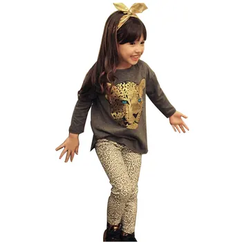 De vânzare cu amănuntul Fete Noi Seturi de Îmbrăcăminte pentru Copii Haine pentru Copii Îmbrăcăminte Completă Tricou Maneca Leopard Legging , 2pc Set , 3 Culori