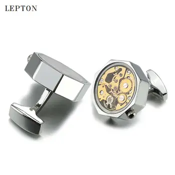 De Vânzare la cald Ceas de Aur Mișcare Butoni Cu Sticlă Oțel Inoxidabil Steampunk Gear Mecanism de Ceas butoni pentru Barbati gemelos