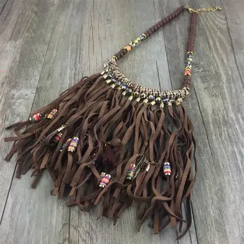 De Vânzare La Cald Pulover Lanț De Șirag De Mărgele Coliere Din Piele Ciucure Lung Pandantiv Etnice Coliere Pentru Femei Tassel Colier Cravată Colier