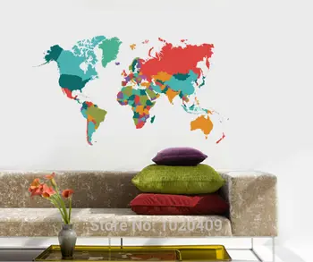 De înaltă calitate produse in-uri personalizate exclusiv colorat mare hartă a Lumii autocolant Național de geometrie model de hârtie de perete autocolante M14