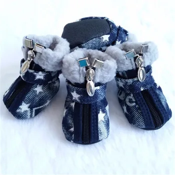 Denim Model Stea Câine De Companie Pantofi Cald Iarna Anti-Alunecare, Câine, Zăpadă Cizme Rezistente La Alunecare Catelus Pantofi Pentru Chihuahua Teddy Câini De Talie Mică