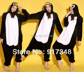 Desene Animate Animal Pinguin Negru Unisex Pentru Adulti Flanel Onesies Onesie Pijamale Salopeta Hanorace Sleepwear Costum Pentru Adulți