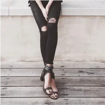Design De Moda Jaeryn Împânzit Sandale Din Piele Nituri De Luptă Botine Toc Gros De Înaltă Pantofi Deget De La Picior Deschis Vara Sexy Femeie De Santal