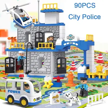 Dimensiune mare Oraș Serie de Poliție Stația de Pompieri Echipa de Construcție 3D Model Blocuri Caramizi de Jucarie Compatibil Cu Duplo