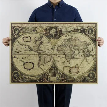 Dimensiune mare Retro vintage de navigare navigatie harta lumii poster hârtie Kraft pictura de perete de arta ambarcațiunile autocolant 104x74cm HD028