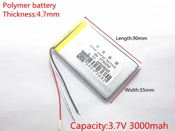 Dimensiunea 475590 3.7 V 3000mah Baterie Litiu-polimer Cu Bord de Protecție Pentru MP3 MP4 GPS Produse Digitale Transport Gratuit
